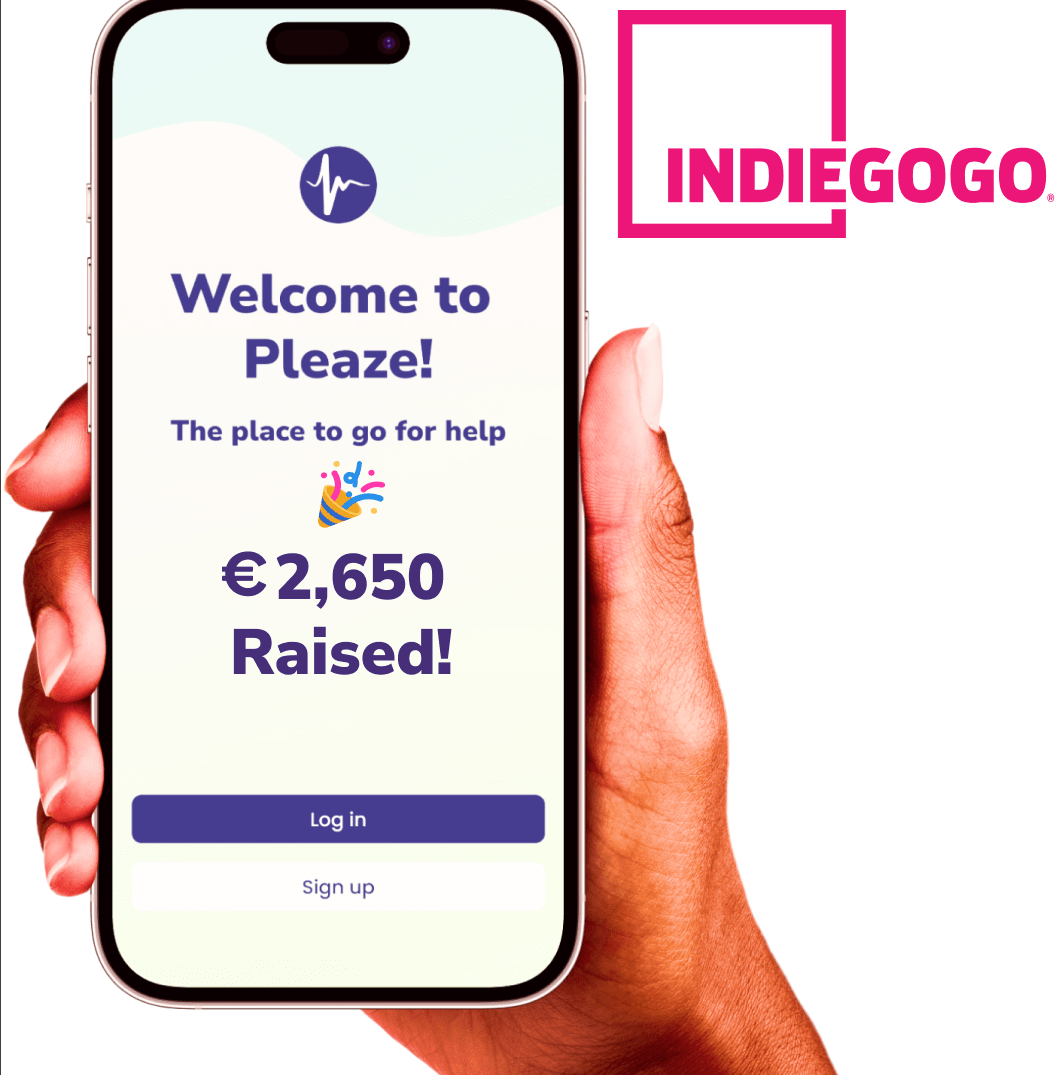 Pleaze on Indiegogo: a phone showing “€2,650 Raised!”